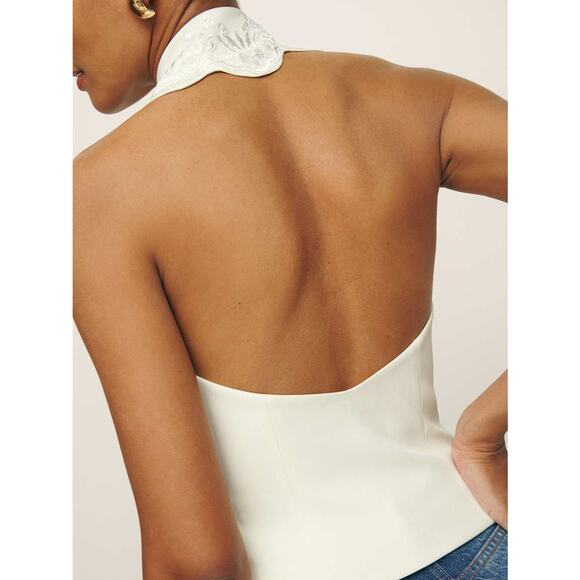 REFORMATION NWT Primrose Vest Cream Size 12 Embroidered Lapel Bride Bachelorette - Picture 8 of 9